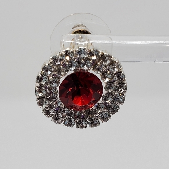 COSTUME JEWELRY SET NECKLACE BRACELET EARRINGS RED & CLEAR RHINESTONE BLING PROM - Picture 8 of 15
